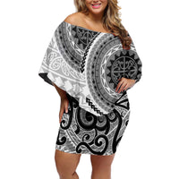 New Zealand White Maori Koru Simple Style Off Shoulder Short Dress LT05 Women White - Polynesian Pride