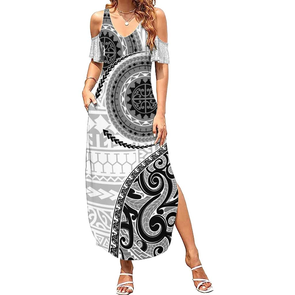 New Zealand White Maori Koru Simple Style Summer Maxi Dress LT05 Women White - Polynesian Pride