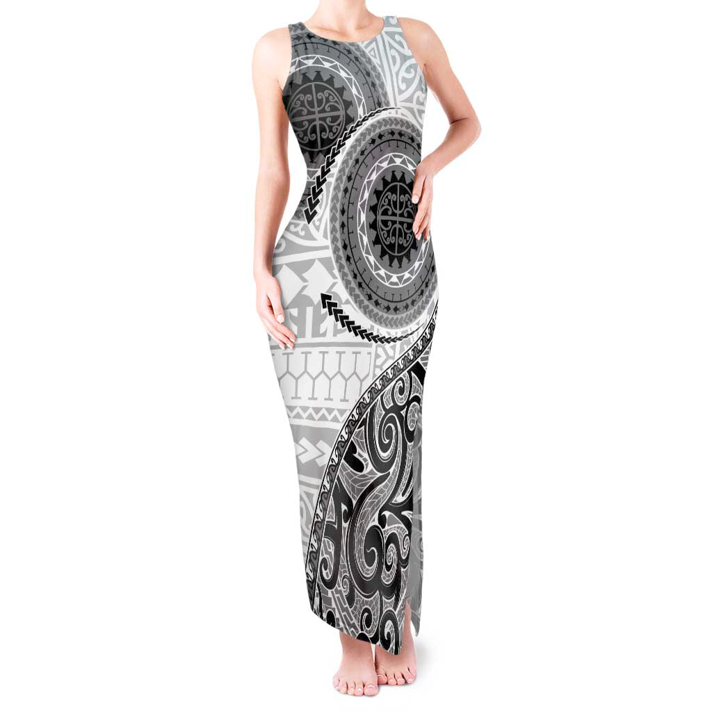 New Zealand White Maori Koru Simple Style Tank Maxi Dress LT05 Women White - Polynesian Pride