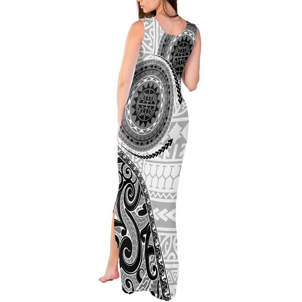 New Zealand White Maori Koru Simple Style Tank Maxi Dress LT05 - Polynesian Pride