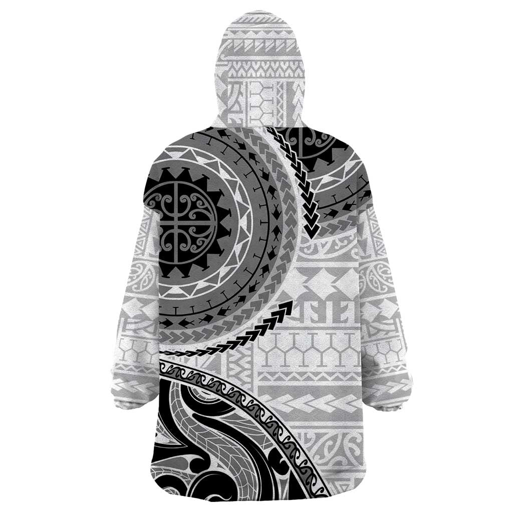 New Zealand White Maori Koru Simple Style Wearable Blanket Hoodie LT05 - Polynesian Pride