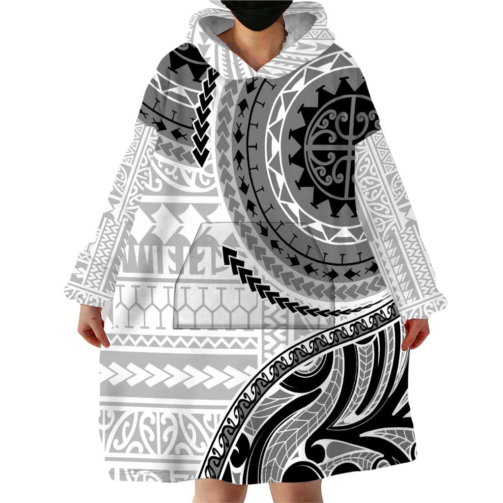 New Zealand White Maori Koru Simple Style Wearable Blanket Hoodie LT05 - Polynesian Pride