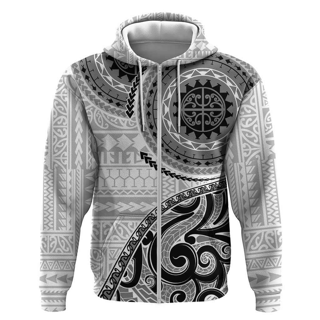 New Zealand White Maori Koru Simple Style Zip Hoodie