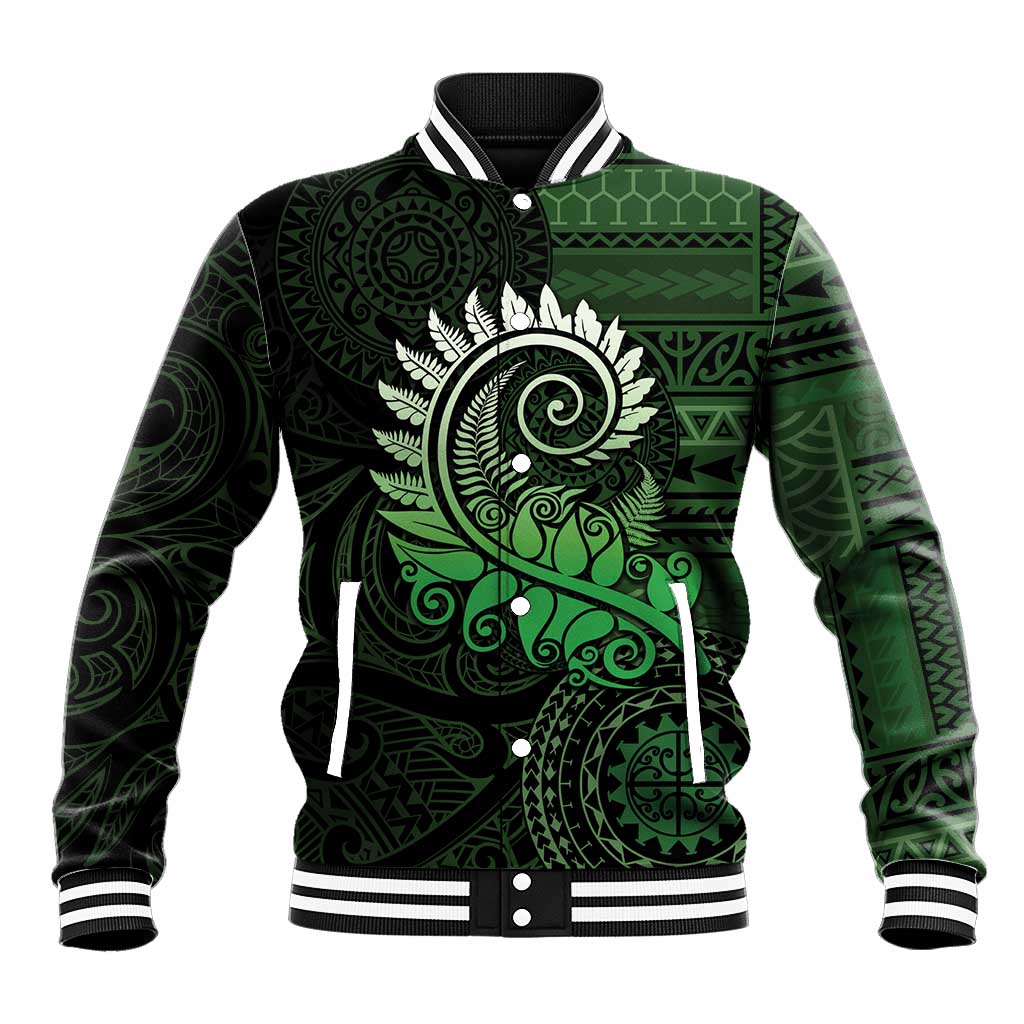 New Zealand Maori Koru Fern Baseball Jacket Spiral Polynesian Style Green LT05 Unisex Green - Polynesian Pride