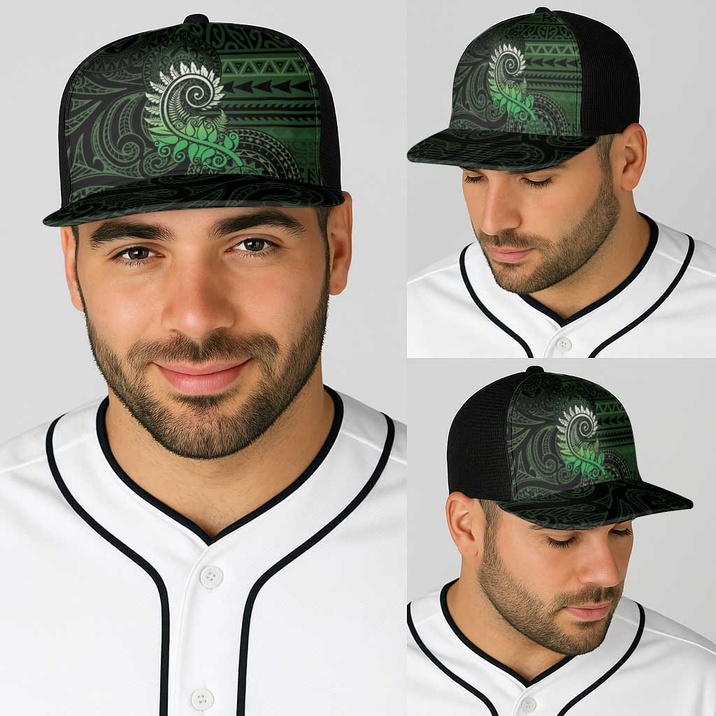 New Zealand Maori Koru Fern Baseball Net Cap Spiral Polynesian Style Green - Polynesian Pride