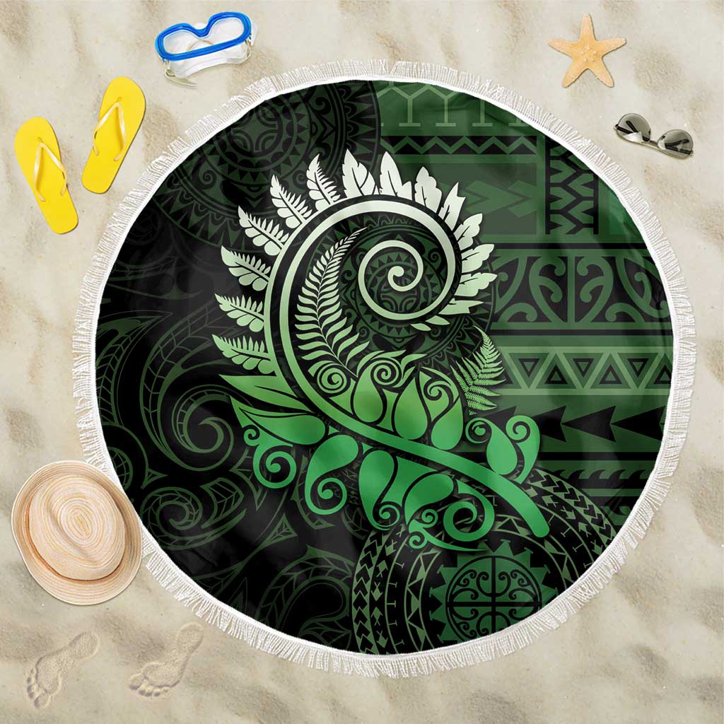 New Zealand Maori Koru Fern Beach Blanket Spiral Polynesian Style Green LT05 One Size 150cm Green - Polynesian Pride