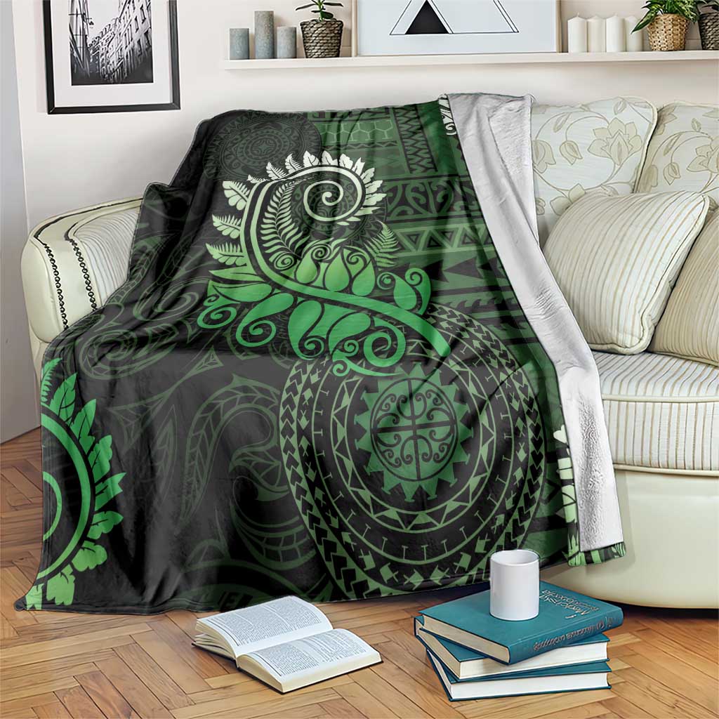 New Zealand Maori Koru Fern Blanket Spiral Polynesian Style Green