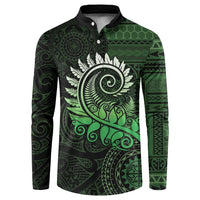 New Zealand Maori Koru Fern Button Sweatshirt Spiral Polynesian Style Green LT05 Green - Polynesian Pride