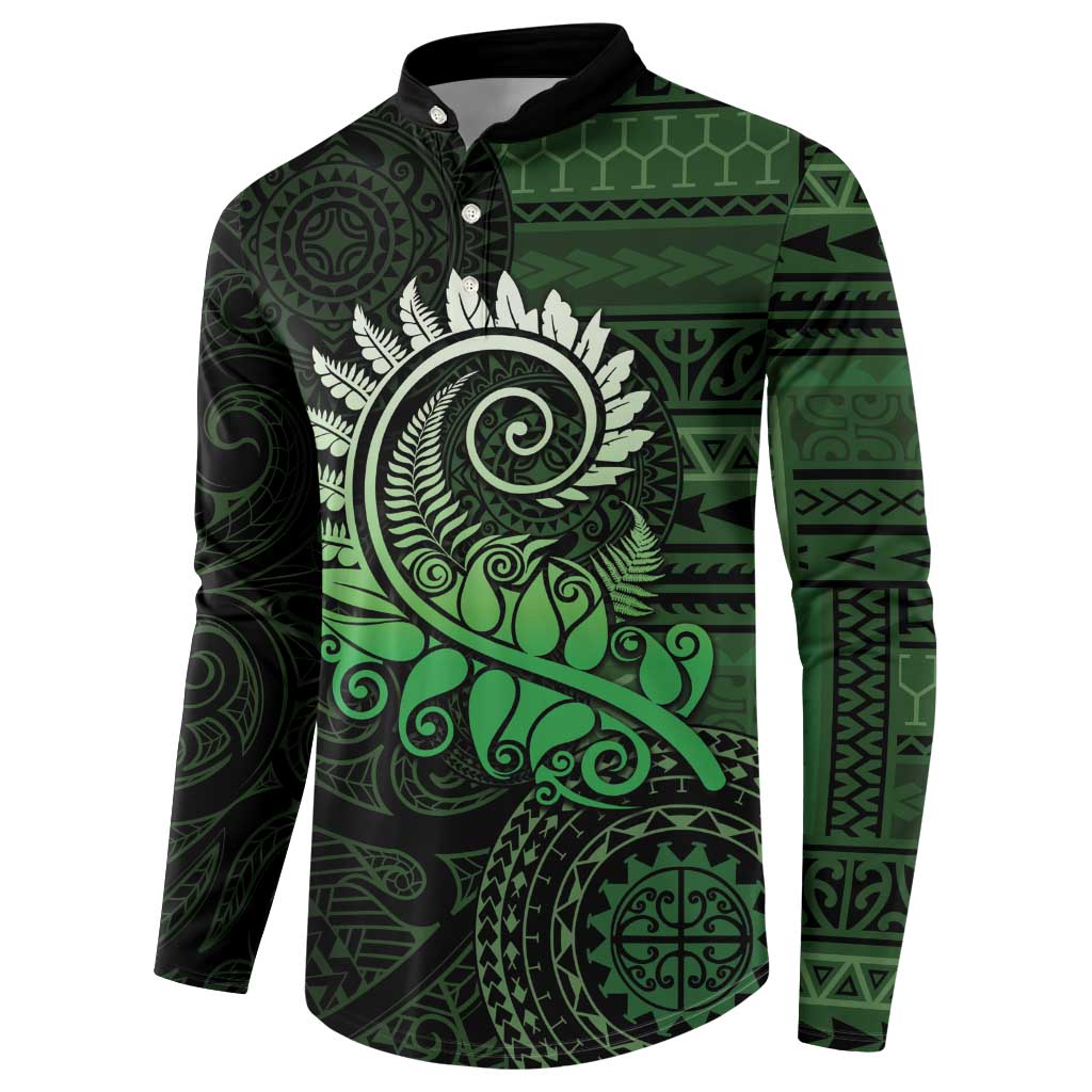 New Zealand Maori Koru Fern Button Sweatshirt Spiral Polynesian Style Green LT05 - Polynesian Pride