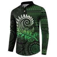 New Zealand Maori Koru Fern Button Sweatshirt Spiral Polynesian Style Green LT05 - Polynesian Pride