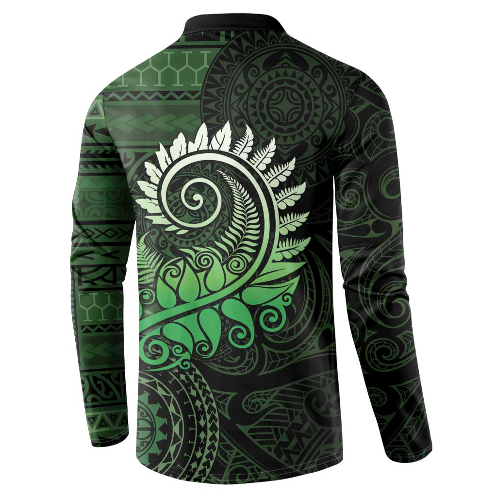 New Zealand Maori Koru Fern Button Sweatshirt Spiral Polynesian Style Green LT05 - Polynesian Pride