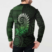 New Zealand Maori Koru Fern Button Sweatshirt Spiral Polynesian Style Green LT05 - Polynesian Pride