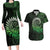 New Zealand Maori Koru Fern Couples Matching Long Sleeve Bodycon Dress and Hawaiian Shirt Spiral Polynesian Style Green