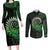 New Zealand Maori Koru Fern Couples Matching Long Sleeve Bodycon Dress and Long Sleeve Button Shirt Spiral Polynesian Style Green