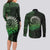 New Zealand Maori Koru Fern Couples Matching Long Sleeve Bodycon Dress and Long Sleeve Button Shirt Spiral Polynesian Style Green