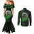 New Zealand Maori Koru Fern Couples Matching Mermaid Dress and Long Sleeve Button Shirt Spiral Polynesian Style Green