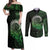 New Zealand Maori Koru Fern Couples Matching Off Shoulder Maxi Dress and Long Sleeve Button Shirt Spiral Polynesian Style Green