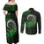 New Zealand Maori Koru Fern Couples Matching Off Shoulder Maxi Dress and Long Sleeve Button Shirt Spiral Polynesian Style Green