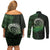 New Zealand Maori Koru Fern Couples Matching Off Shoulder Short Dress and Long Sleeve Button Shirt Spiral Polynesian Style Green