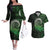 New Zealand Maori Koru Fern Couples Matching Off The Shoulder Long Sleeve Dress and Hawaiian Shirt Spiral Polynesian Style Green