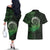 New Zealand Maori Koru Fern Couples Matching Off The Shoulder Long Sleeve Dress and Hawaiian Shirt Spiral Polynesian Style Green