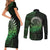 New Zealand Maori Koru Fern Couples Matching Short Sleeve Bodycon Dress and Long Sleeve Button Shirt Spiral Polynesian Style Green