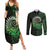 New Zealand Maori Koru Fern Couples Matching Summer Maxi Dress and Long Sleeve Button Shirt Spiral Polynesian Style Green