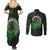 New Zealand Maori Koru Fern Couples Matching Summer Maxi Dress and Long Sleeve Button Shirt Spiral Polynesian Style Green