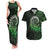 New Zealand Maori Koru Fern Couples Matching Tank Maxi Dress and Hawaiian Shirt Spiral Polynesian Style Green