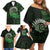 New Zealand Maori Koru Fern Family Matching Off Shoulder Short Dress and Hawaiian Shirt Spiral Polynesian Style Green