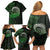 New Zealand Maori Koru Fern Family Matching Off Shoulder Short Dress and Hawaiian Shirt Spiral Polynesian Style Green