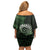 New Zealand Maori Koru Fern Family Matching Off Shoulder Short Dress and Hawaiian Shirt Spiral Polynesian Style Green