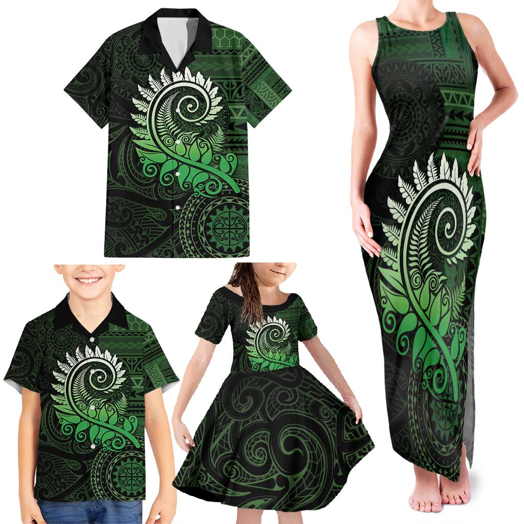 New Zealand Maori Koru Fern Family Matching Tank Maxi Dress and Hawaiian Shirt Spiral Polynesian Style Green LT05 - Polynesian Pride