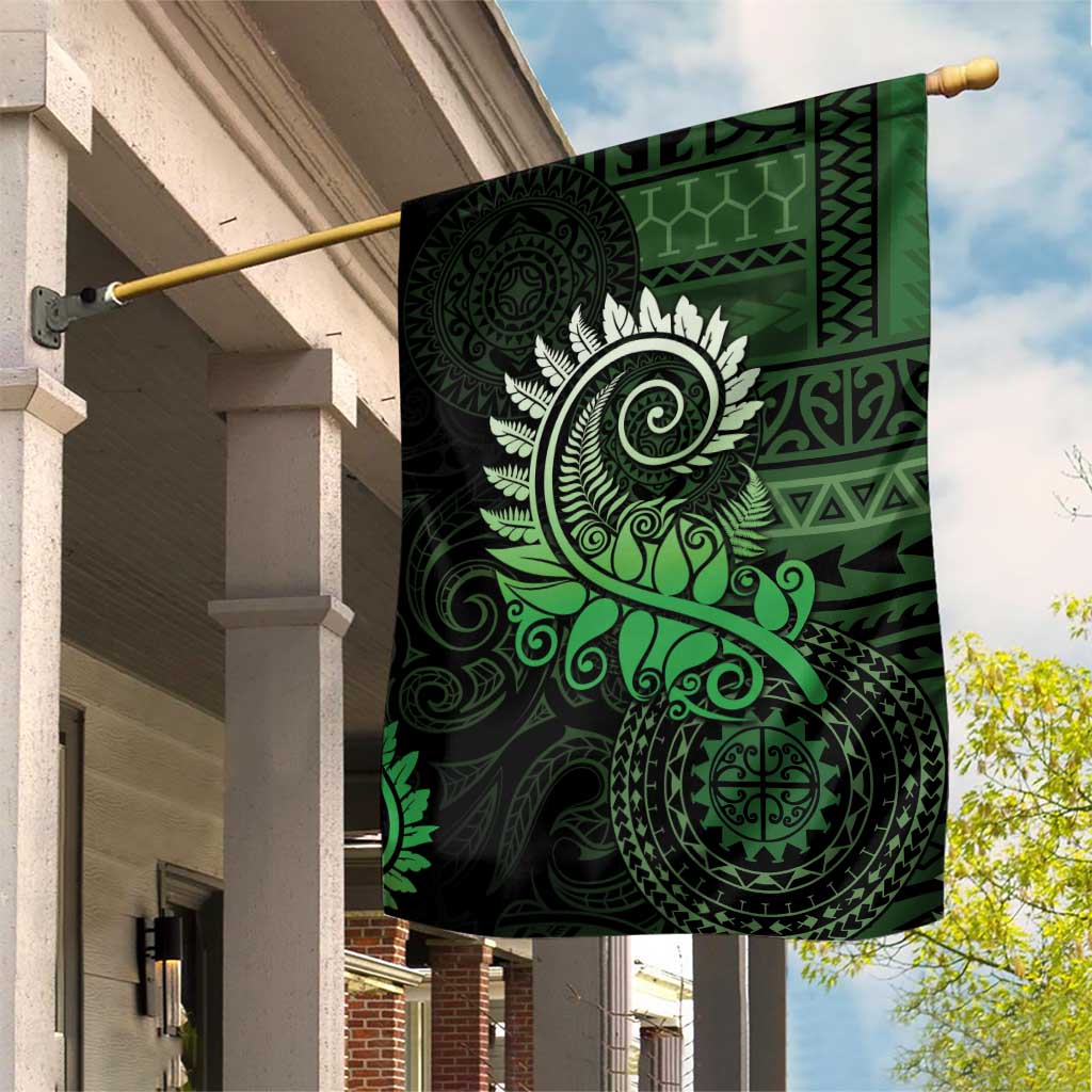 New Zealand Maori Koru Fern Garden Flag Spiral Polynesian Style Green LT05 House Flag Green - Polynesian Pride