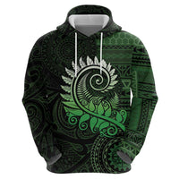 New Zealand Maori Koru Fern Hoodie Spiral Polynesian Style Green