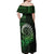 New Zealand Maori Koru Fern Off Shoulder Maxi Dress Spiral Polynesian Style Green