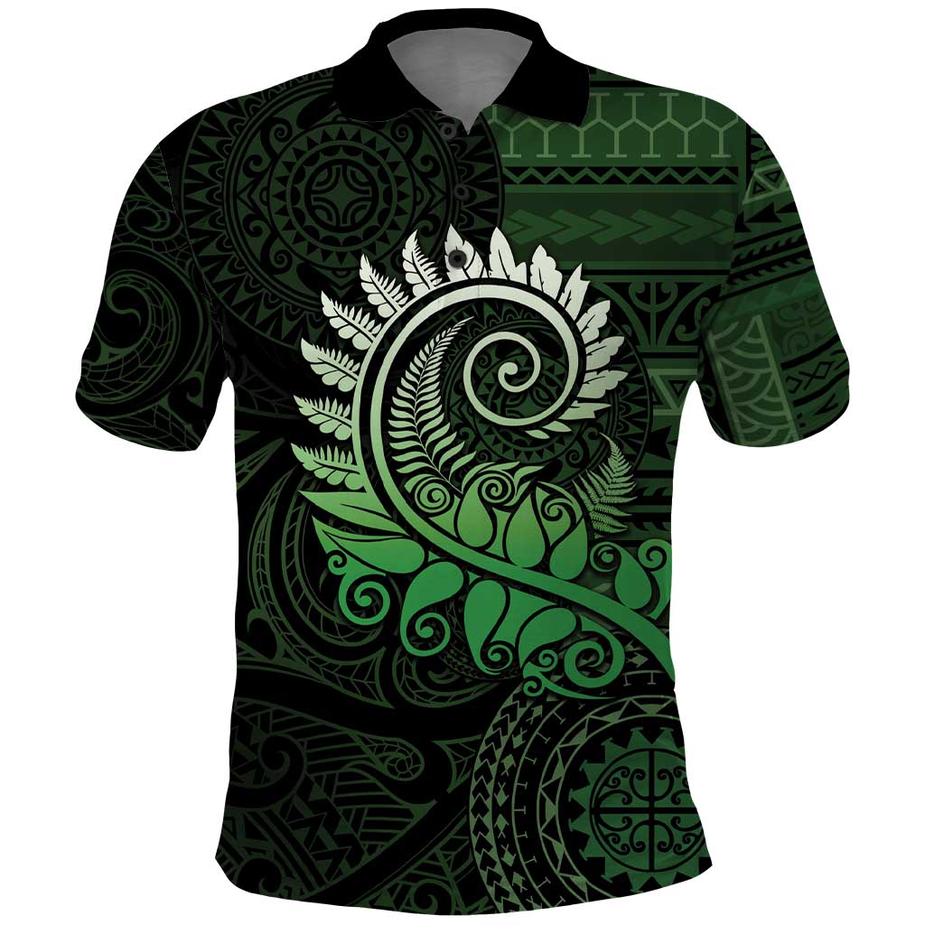 New Zealand Maori Koru Fern Polo Shirt Spiral Polynesian Style Green