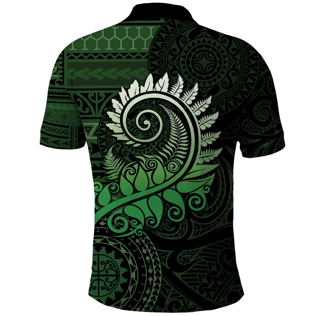 New Zealand Maori Koru Fern Polo Shirt Spiral Polynesian Style Green