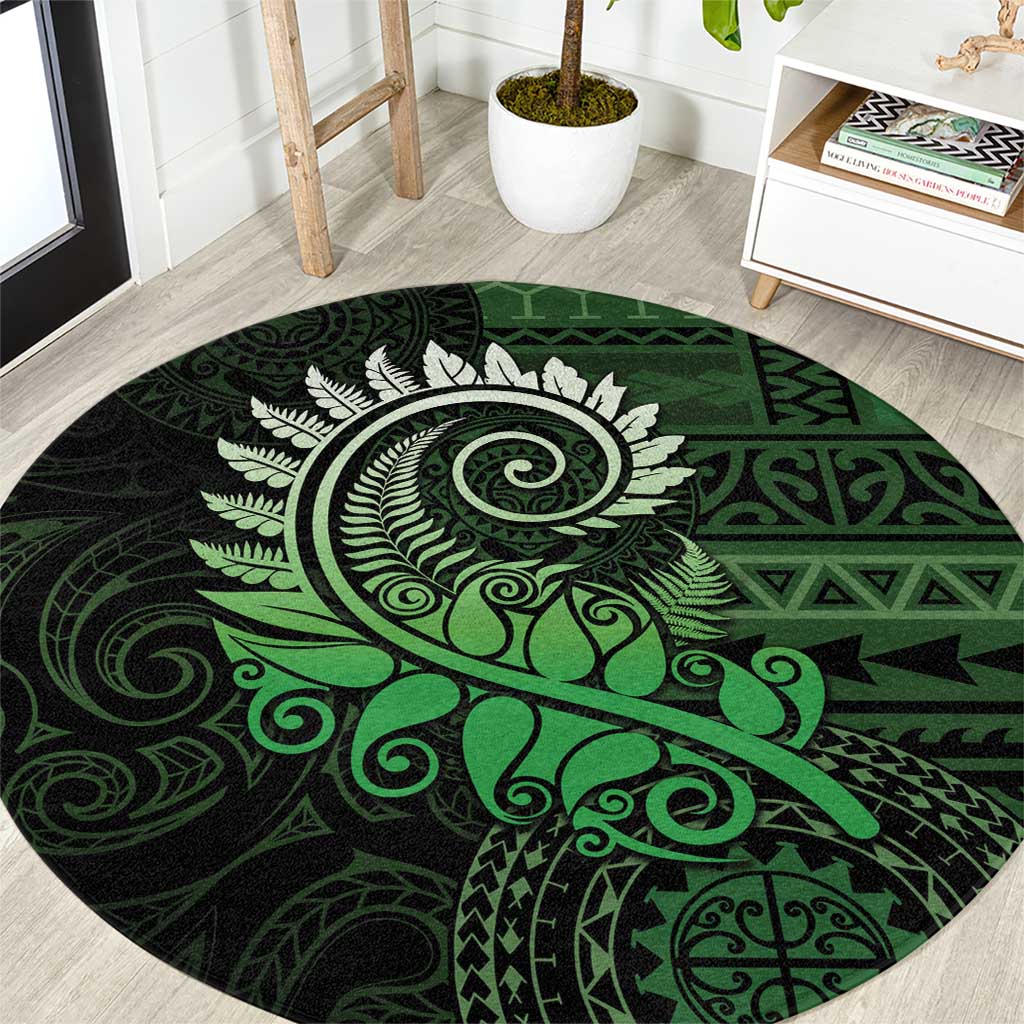 New Zealand Maori Koru Fern Round Carpet Spiral Polynesian Style Green