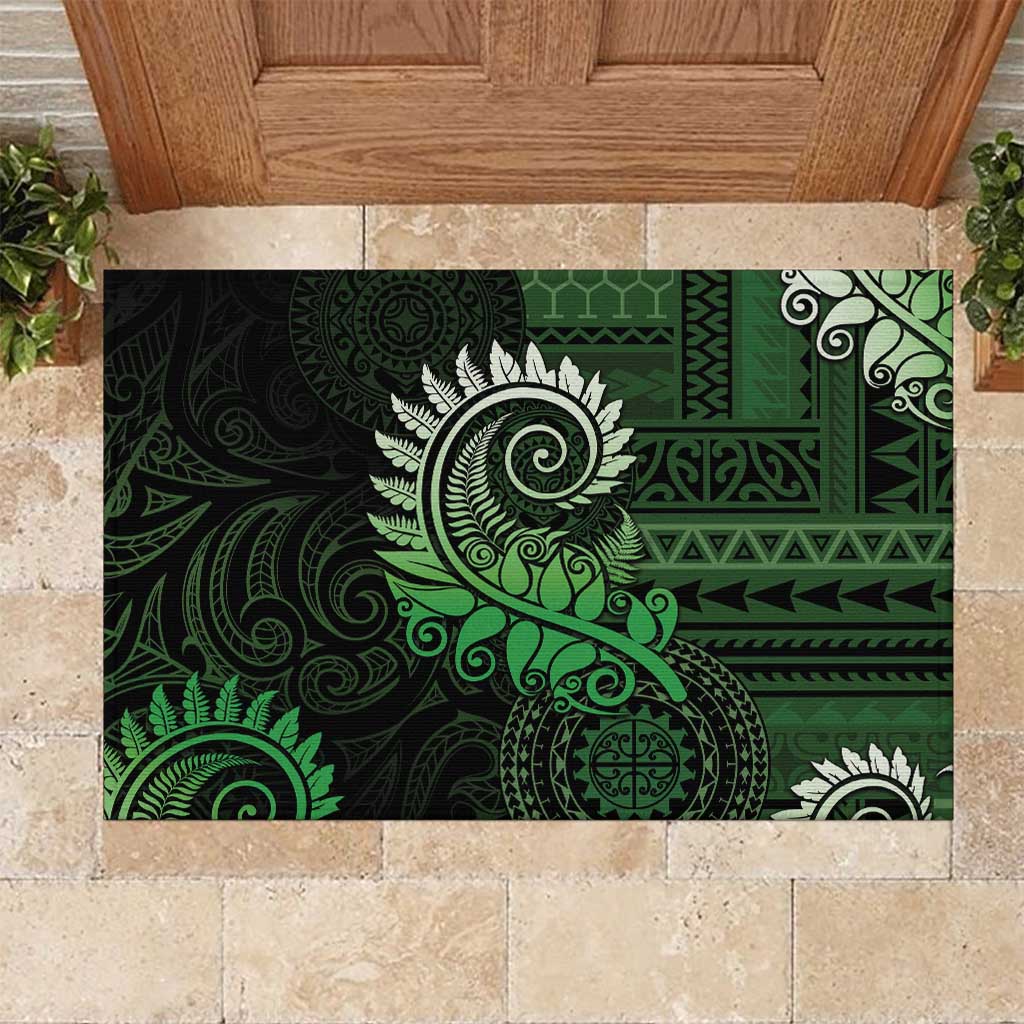 New Zealand Maori Koru Fern Rubber Doormat Spiral Polynesian Style Green