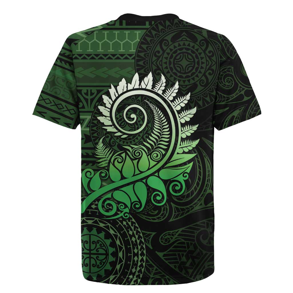 New Zealand Maori Koru Fern Rugby Jersey Spiral Polynesian Style Green