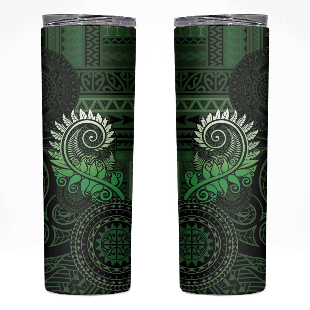 New Zealand Maori Koru Fern Skinny Tumbler Spiral Polynesian Style Green