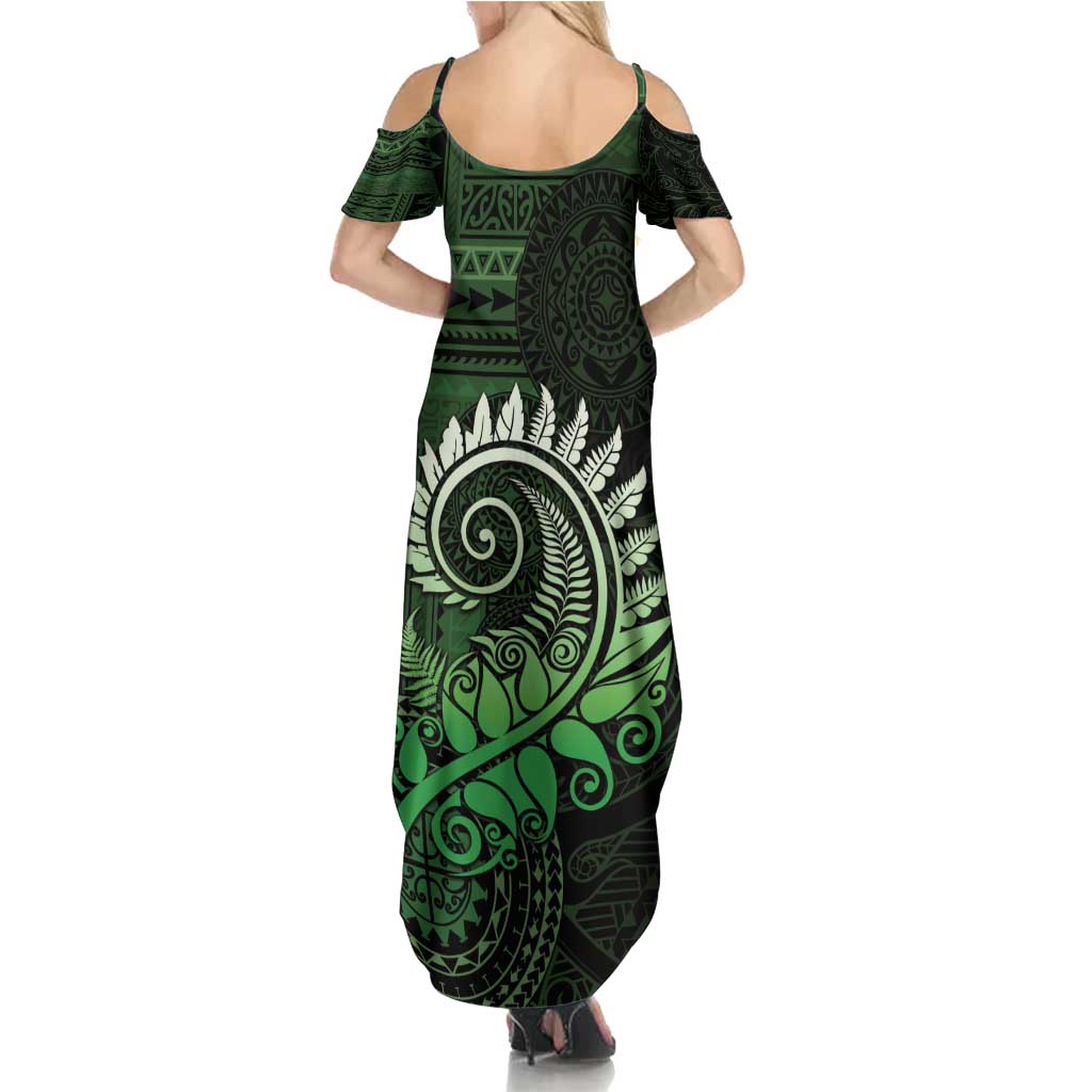 New Zealand Maori Koru Fern Summer Maxi Dress Spiral Polynesian Style Green LT05 - Polynesian Pride