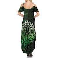 New Zealand Maori Koru Fern Summer Maxi Dress Spiral Polynesian Style Green LT05 - Polynesian Pride