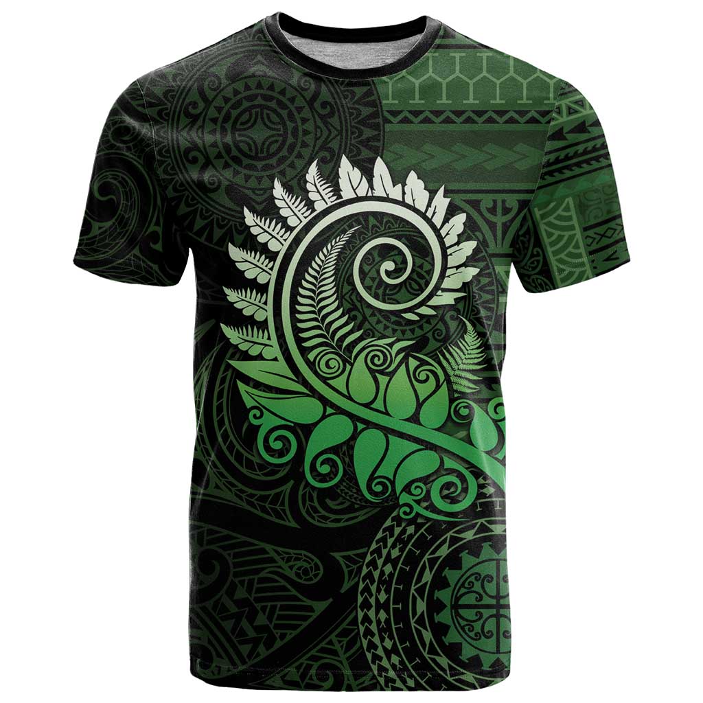 New Zealand Maori Koru Fern T Shirt Spiral Polynesian Style Green