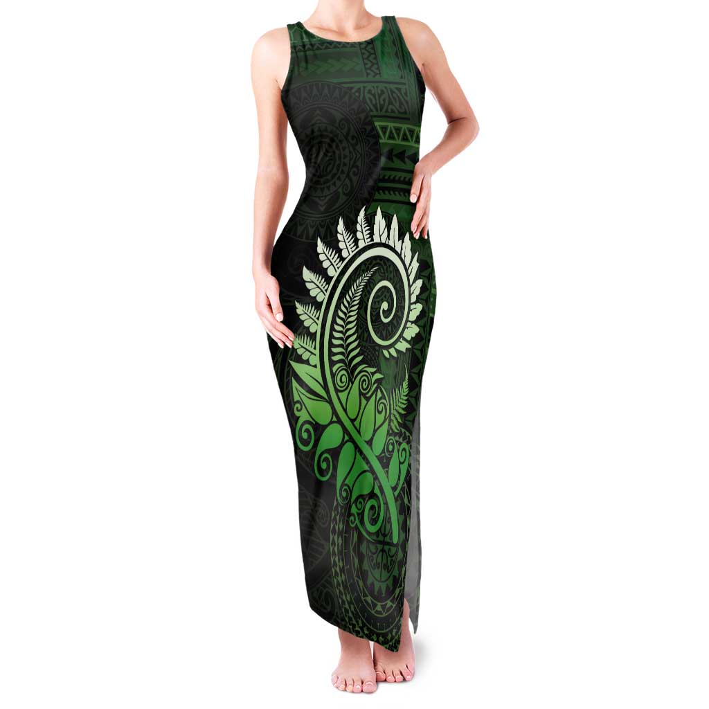 New Zealand Maori Koru Fern Tank Maxi Dress Spiral Polynesian Style Green LT05 Women Green - Polynesian Pride