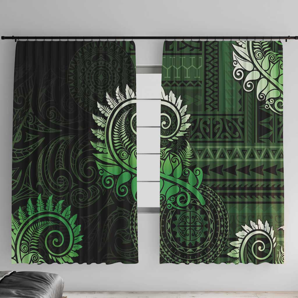 New Zealand Maori Koru Fern Window Curtain Spiral Polynesian Style Green LT05 With Hooks Green - Polynesian Pride