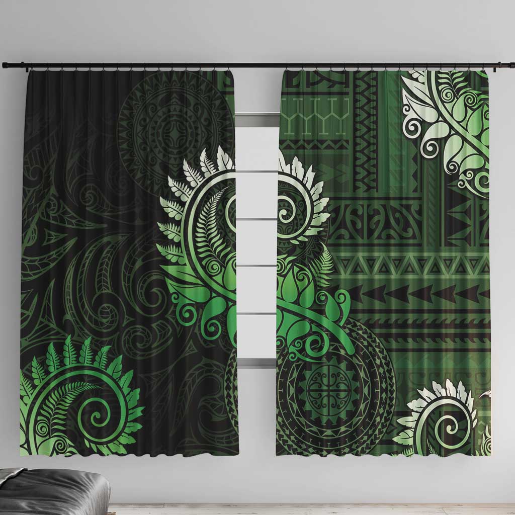 New Zealand Maori Koru Fern Window Curtain Spiral Polynesian Style Green