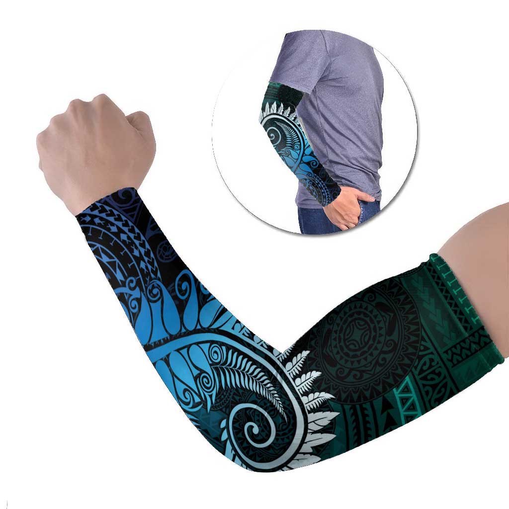 New Zealand Maori Koru Fern Arm Sleeves Spiral Polynesian Style Aqua Gradient - Polynesian Pride