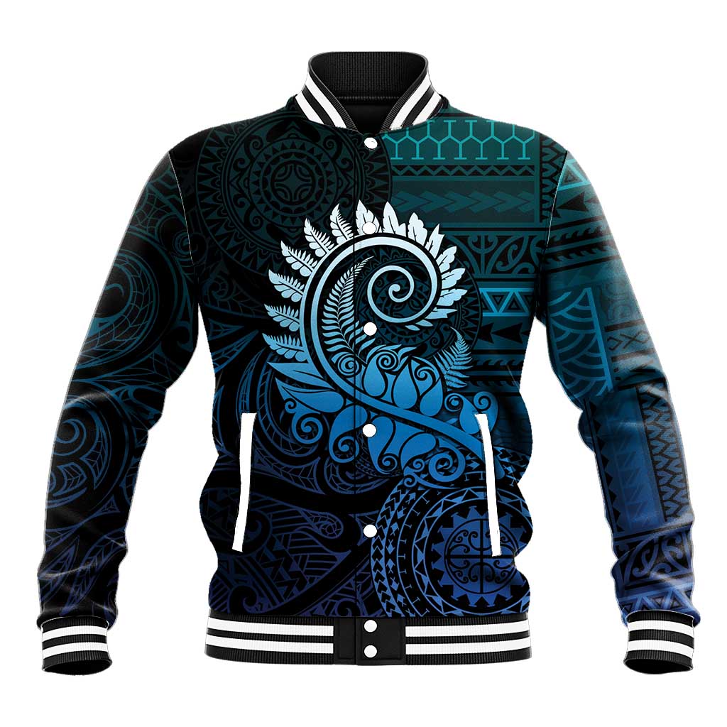 New Zealand Maori Koru Fern Baseball Jacket Spiral Polynesian Style Aqua Gradient LT05 Unisex Aqua - Polynesian Pride